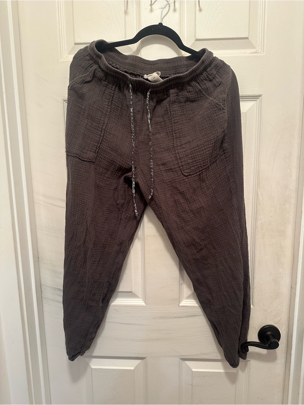 Women's Cropped Drawstring Gauze Pants - brown
